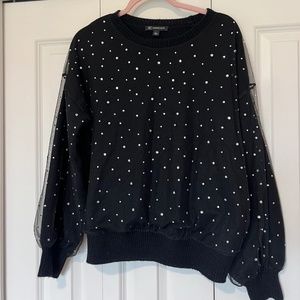 Black Sweater with Sequins and Tulle